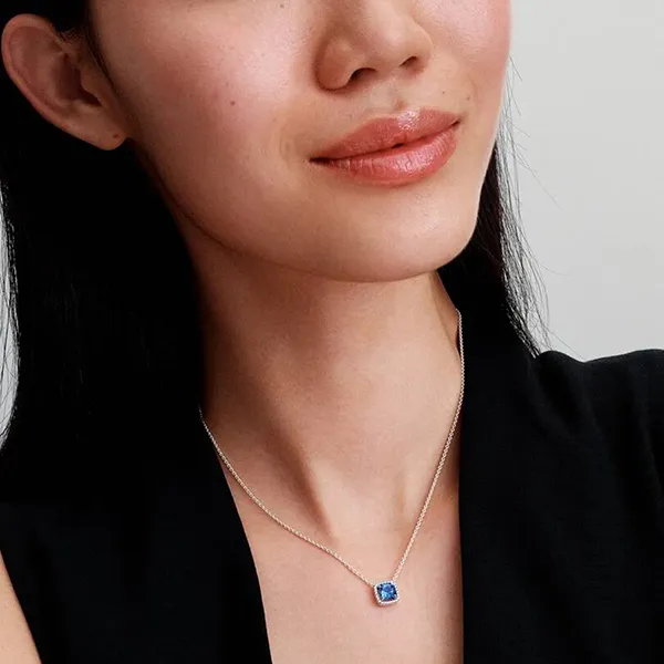 Dây Chuyền Nữ Pandora Sparkling Square Blue Halo Pendant Necklace 393560C01 Màu Bạc/Xanh