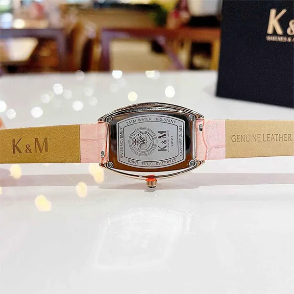 Đồng Hồ Nữ Kemil Pink Leather Strap KM1912 Màu Hồng Bạc