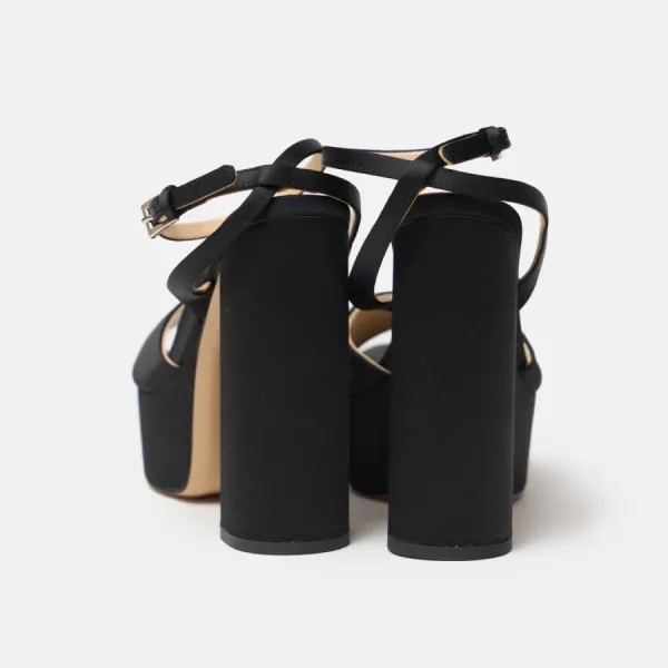 Giày Cao Gót Nữ Prada Black High-heeled Satin Platform Sandals Màu Đen Size 37