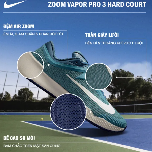 Giày Tennis Nam Nike Zoom Vapor Pro 3 Hard Court FZ2161-005 Xanh Ngọc Size 7.5