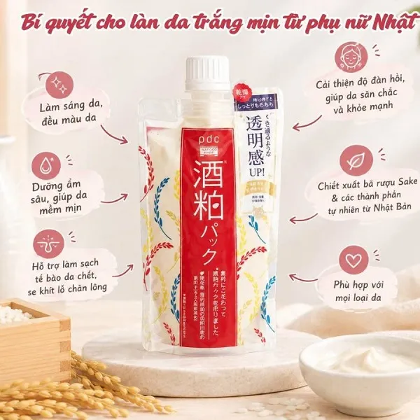 Mặt Nạ Hỗ Trợ Dưỡng Sáng PDC Wafood Made Fermented Sake-Kasu Pack 170g