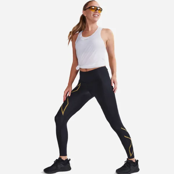 Quần Chạy Bộ Nữ 2XU Light Speed Mid-Rise Compression Tights WA6523b-BLK/GRF Màu Đen Size S