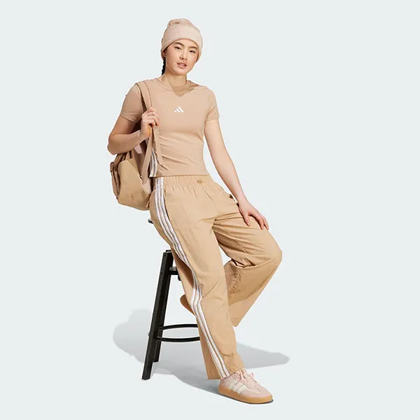 Quần Dài Nữ Adidas Parachute Woven Lifestyle 3-Stripes Essentials Pants JX7664 Màu Be Nâu Size XS