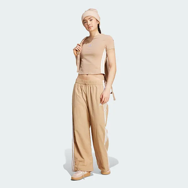 Quần Dài Nữ Adidas Parachute Woven Lifestyle 3-Stripes Essentials Pants JX7664 Màu Be Nâu Size XS