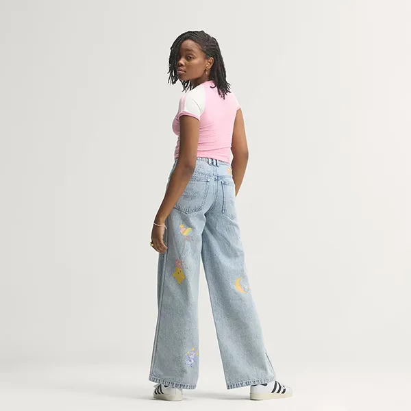 Quần Jean Ống Rộng Nữ Adidas Originals x Care Bears Wide Leg KQ6748 Màu Xanh Nhạt Size 2530