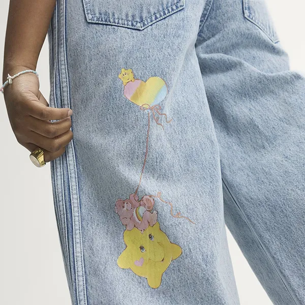 Quần Jean Ống Rộng Nữ Adidas Originals x Care Bears Wide Leg KQ6748 Màu Xanh Nhạt Size 2530
