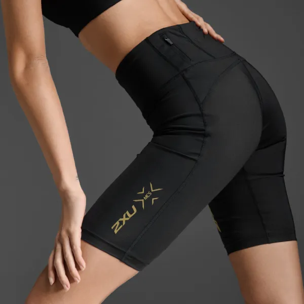 Quần Short Chạy Bộ Nữ 2XU Light Speed Mid-Rise Compression Shorts WA6593b-BLK/GRF Màu Đen Size S