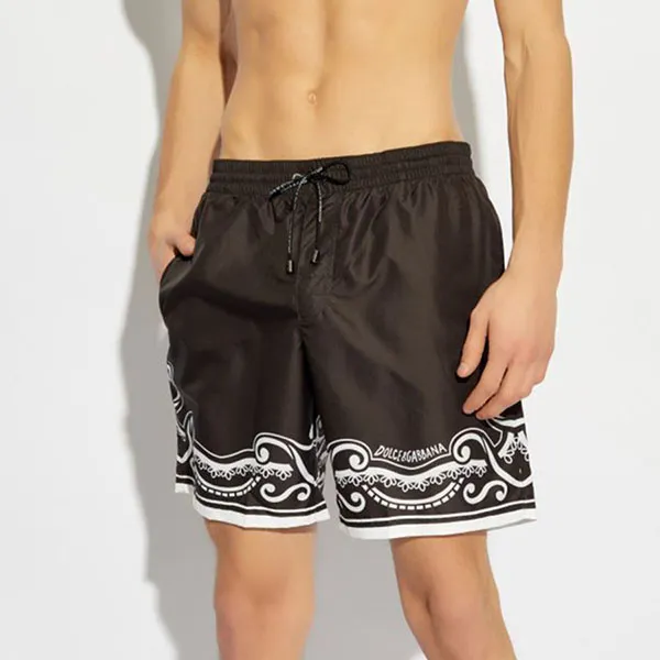 Quần Short Nam Dolce & Gabbana D&G Bandanna Printed Mid-Length Swim Trunks M4A13TFIM5K Màu Nâu Đen Size XS