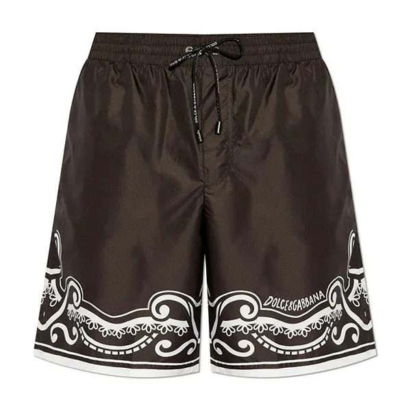 Quần Short Nam Dolce & Gabbana D&G Bandanna Printed Mid-Length Swim Trunks M4A13TFIM5K Màu Nâu Đen Size XS
