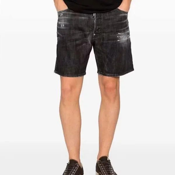 Quần Short Nam Dsquared2 Belt-Loop Distressed Màu Xám Đen Size 44