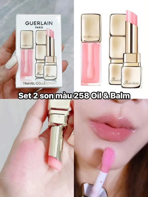 Set 2 Son Dưỡng Guerlain Kisskiss Bee Glow 258 Rose Glow Màu Hồng Phấn