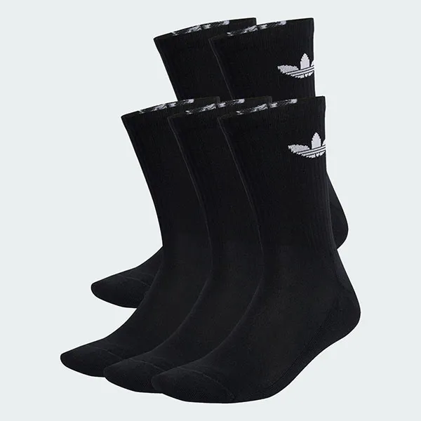 Set 6 Đôi Tất Adidas Pairs of Mid-Calf Cushion Socks with Trefoil Logo IJ5618 Màu Đen Size S
