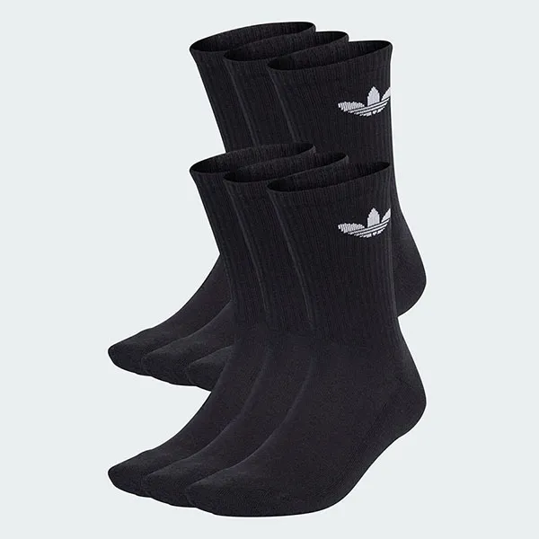 Set 6 Đôi Tất Adidas Pairs of Mid-Calf Cushion Socks with Trefoil Logo IJ5618 Màu Đen Size S