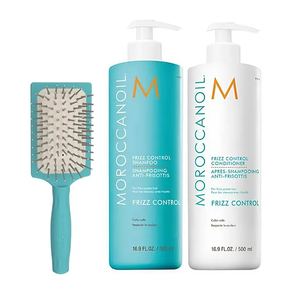 Set Dầu Gội Và Xả Dành Cho Tóc Xơ Rối Moroccanoil Frizz Control 500ml x2 + Lược Mini Paddle Brush