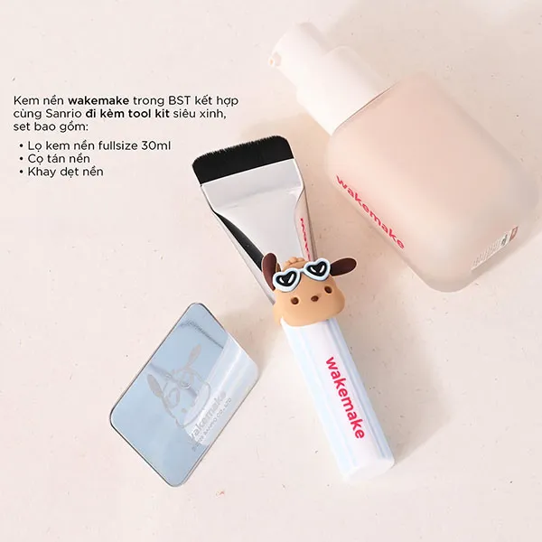 Set Kem Nền Wakemake Seamless Wear Foundation Tone 19 Porcelaine (3 Món)