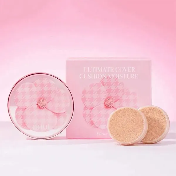 Set Phấn Nước Ohui Ultimate Cover Cushion Moisture Flower Limited Edition 2026 (1 Hộp Full + 2 Lõi Refill)