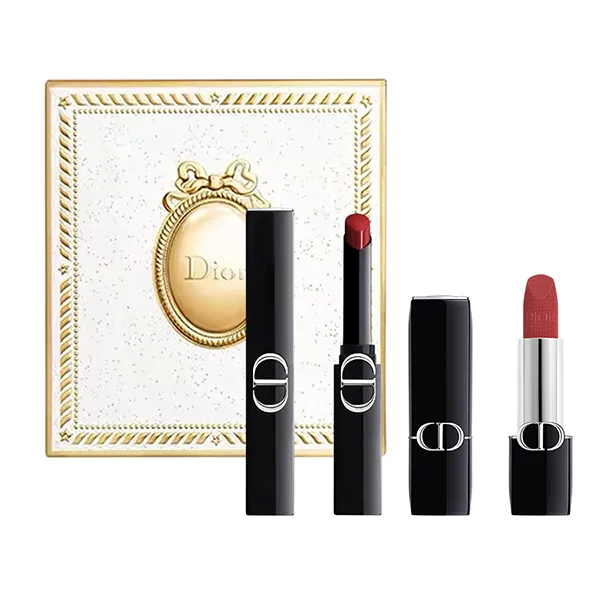 Set Son Dior Rouge Dior On Stage 550 Red Shock + Velvet 720 Icone Kèm Hộp Quà