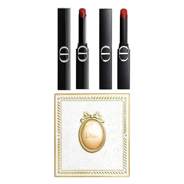 Set Son Dior Rouge Dior On Stage Shine 550 Red Shock Đỏ Berry + Matte 460 Red On Stage Đỏ Cam Đất + Hộp Quà Dior