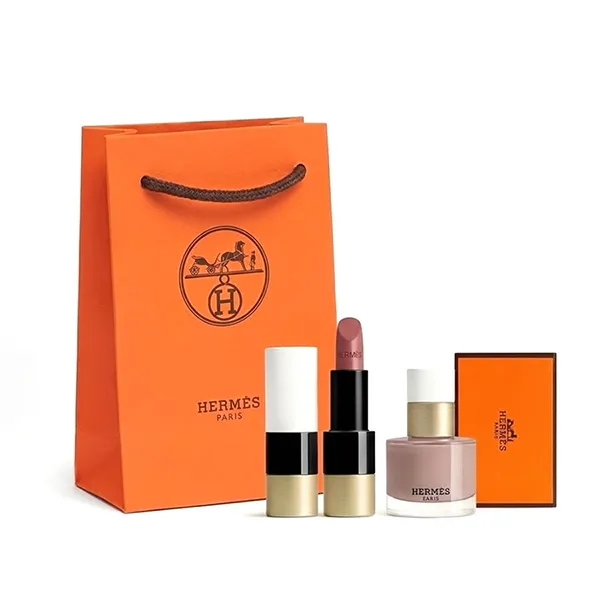 Set Son Lì Hermès Rouge + Sơn Móng Tay Les Mains Hermès Nail Polish 2 Món