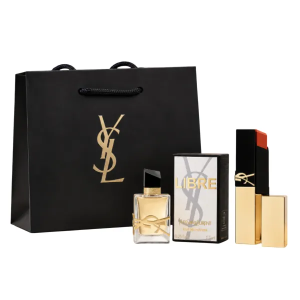 Set Son + Nước Hoa YSL 3 Món (Slim 1936 Firey Era Màu Đỏ Cam Gạch + Libre EDP 7.5ml + Túi)