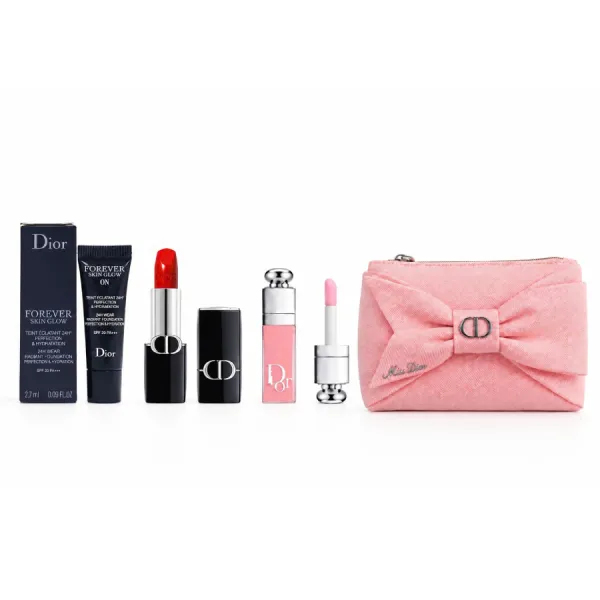 Set Trang Điểm Dior 4 Món (Kem Nền Tone 0N + Son Mini 999 Màu Đỏ Tươi + Son Mini 001 Màu Hồng Nhạt + Túi Miss Dior)