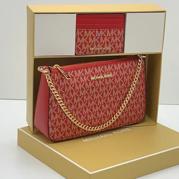 Set Túi Đeo Chéo Nữ Michael Kors MK Shoulder Bag & Card Holder Boxed 35F2GGZD6V Màu Đỏ