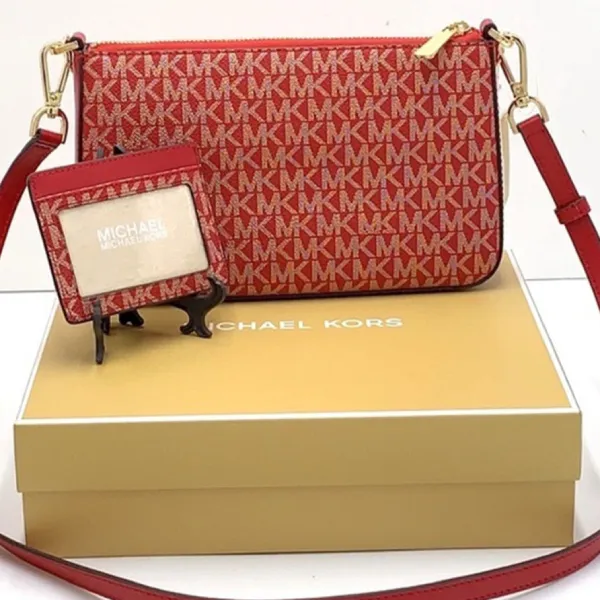 Set Túi Đeo Chéo Nữ Michael Kors MK Shoulder Bag & Card Holder Boxed 35F2GGZD6V Màu Đỏ