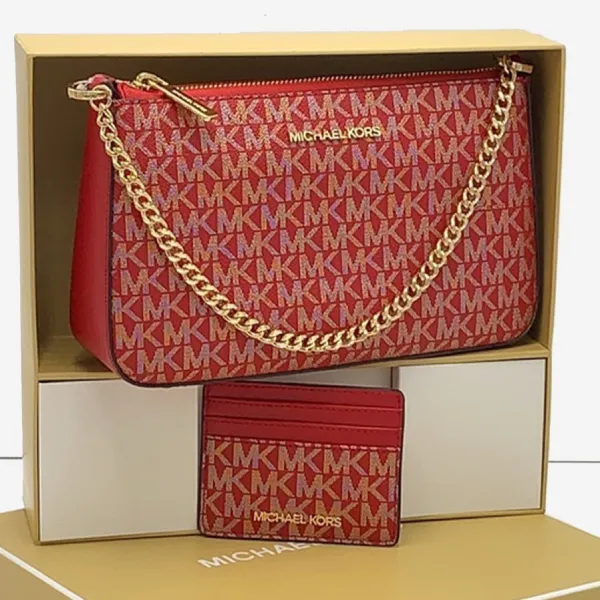 Set Túi Đeo Chéo Nữ Michael Kors MK Shoulder Bag & Card Holder Boxed 35F2GGZD6V Màu Đỏ