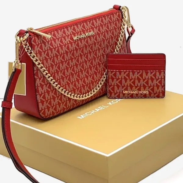 Set Túi Đeo Chéo Nữ Michael Kors MK Shoulder Bag & Card Holder Boxed 35F2GGZD6V Màu Đỏ