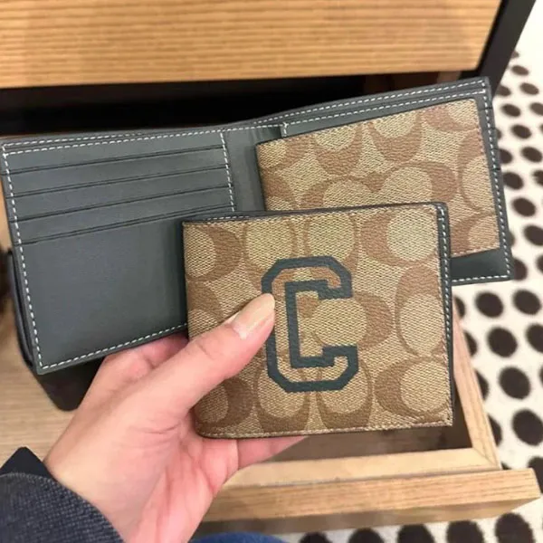 Set Ví Nam Coach 3in1 Wallet In Signature Canvas With Varsity Motif CF611 Brown/ Khaki Màu Be Nâu