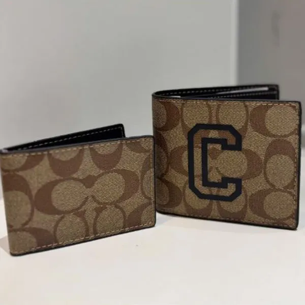 Set Ví Nam Coach 3in1 Wallet In Signature Canvas With Varsity Motif CF611 Brown/ Khaki Màu Be Nâu