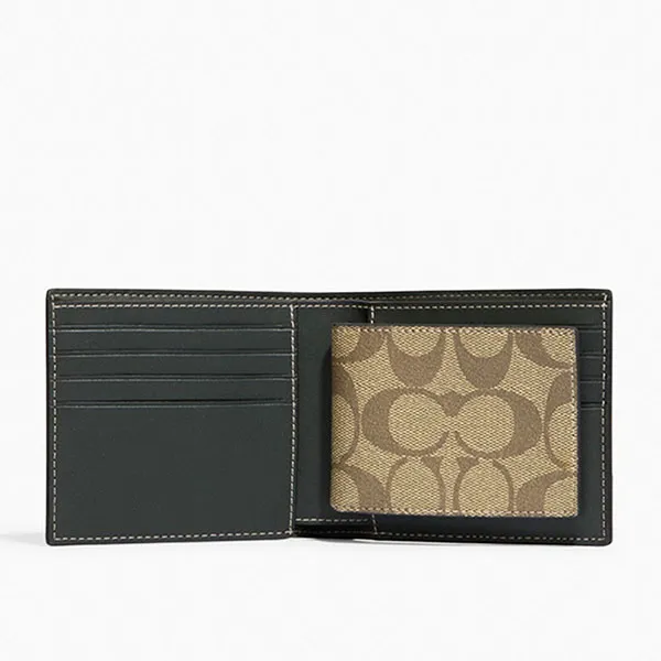 Set Ví Nam Coach 3in1 Wallet In Signature Canvas With Varsity Motif CF611 Brown/ Khaki Màu Be Nâu