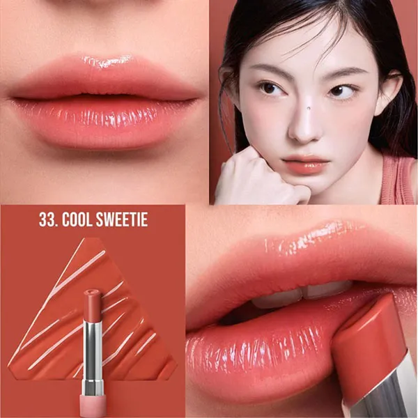 Son Dưỡng 3CE Glazy Lip Glow 33 Cool Sweetie Màu Đỏ Cam, 5g