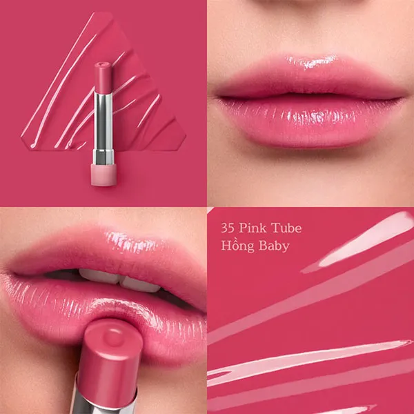 Son Dưỡng 3CE Glazy Lip Glow 35 Pink Tube Màu Hồng Dâu, 5g
