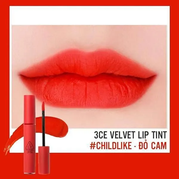 Son Kem Lì 3CE Velvet Lip Tint Childlike Màu Đỏ Cam