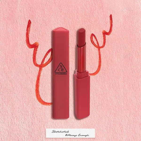Son Lì 3CE Sketchstick 06 Always Enough Màu Cam Đỏ