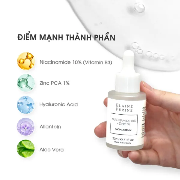 Tinh Chất Hỗ Trợ Kiểm Soát Dầu, Kháng Viêm, Kháng Khuẩn Và Thu Nhỏ Lỗ Chân Lông Elaine Perine Niacinamide 10% + Zinc 1% 30ml