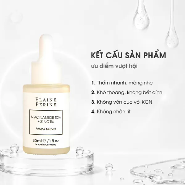 Tinh Chất Hỗ Trợ Kiểm Soát Dầu, Kháng Viêm, Kháng Khuẩn Và Thu Nhỏ Lỗ Chân Lông Elaine Perine Niacinamide 10% + Zinc 1% 30ml
