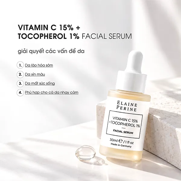 Tinh Chất Làm Sáng Da Elaine Perine Vitamin C 15% + Tocopherol 1% Serum 30ml