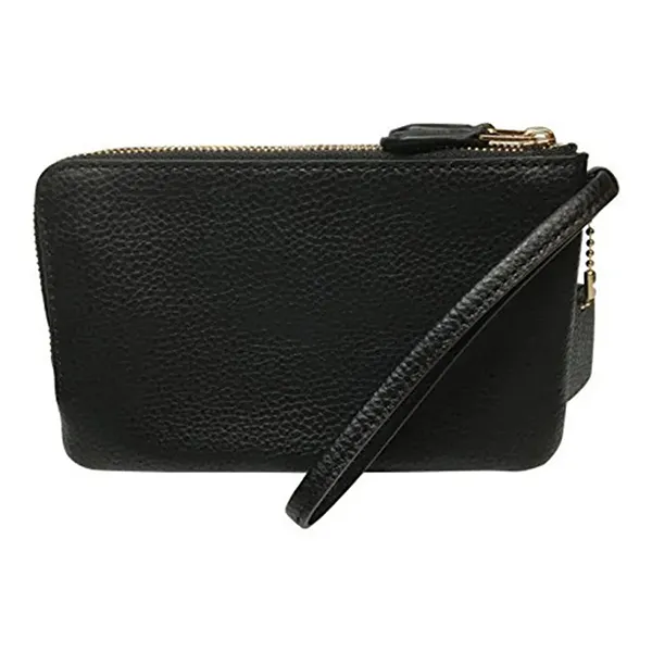Túi Cầm Tay Coach Wristlet F87590 Pebble Leather Double Zip Black Màu Đen