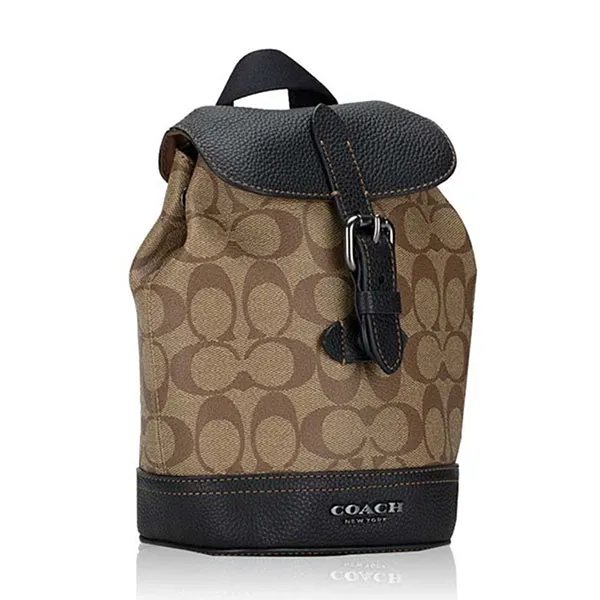 Túi Đeo Chéo Coach CB928 Signature Hudson Small Pack Khaki/ Black Màu Be Đen