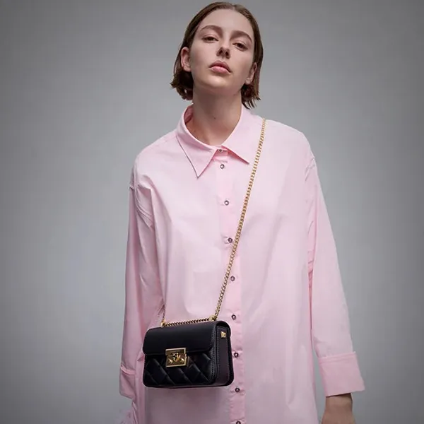 Túi Đeo Chéo Nữ Charles & Keith CNK Alva Quilted Chain-Handle Bag CK2-8070136 Black Màu Đen