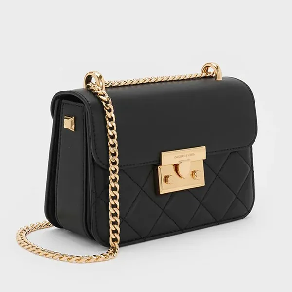 Túi Đeo Chéo Nữ Charles & Keith CNK Alva Quilted Chain-Handle Bag CK2-8070136 Black Màu Đen