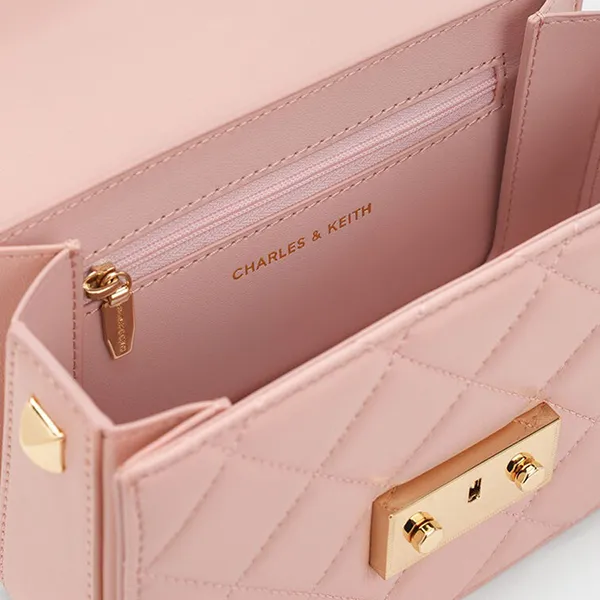 Túi Đeo Chéo Nữ Charles & Keith CNK Alva Quilted Chain-Handle Bag CK2-8070136 Light Pink Màu Hồng