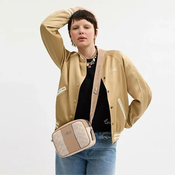Túi Đeo Chéo Nữ Coach Jamie Camera Bag Signature Canvas Stripe CZ185 Màu Beige