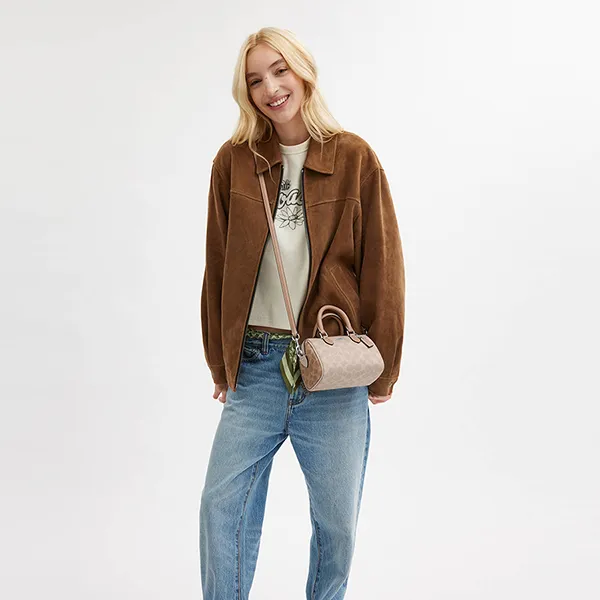 Túi Đeo Chéo Nữ Coach Mini Rowan Crossbody In Signature Blocking CW330 Màu Be