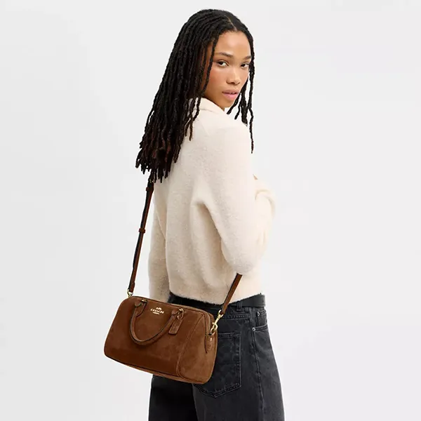 Túi Đeo Chéo Nữ Coach Rowan Satchel Bag CFP06 Suede/Gold/Warm Brown Màu Nâu