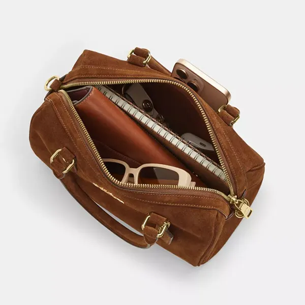 Túi Đeo Chéo Nữ Coach Rowan Satchel Bag CFP06 Suede/Gold/Warm Brown Màu Nâu