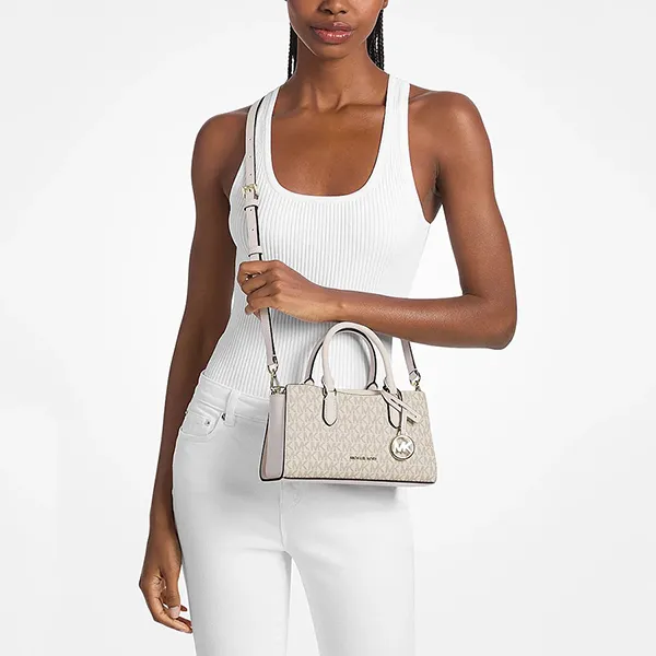Túi Đeo Chéo Nữ Michael Kors MK Arden Small Signature Logo Messenger Bag 35S6G4XM1B Màu Trắng