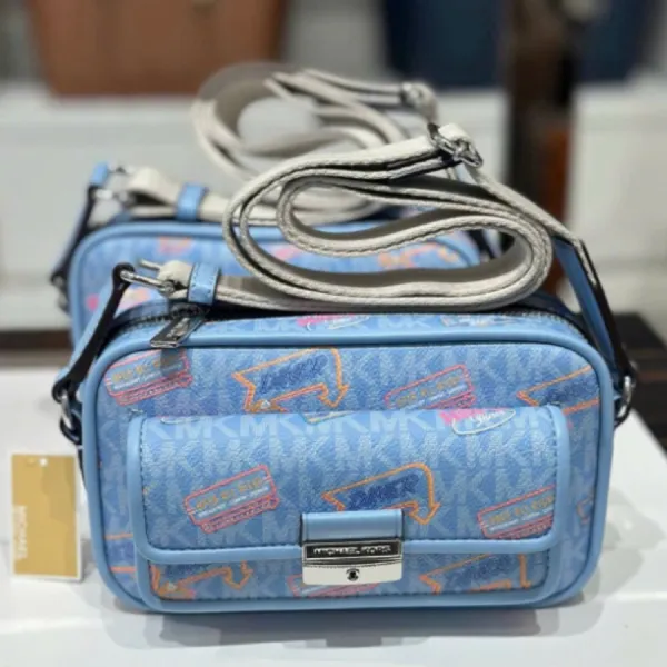 Túi Đeo Chéo Nữ Michael Kors MK Bradshaw Extra-Small Embellished Signature Logo Camera Crossbody Bag 35T5S2BC0I Màu Xanh Baby